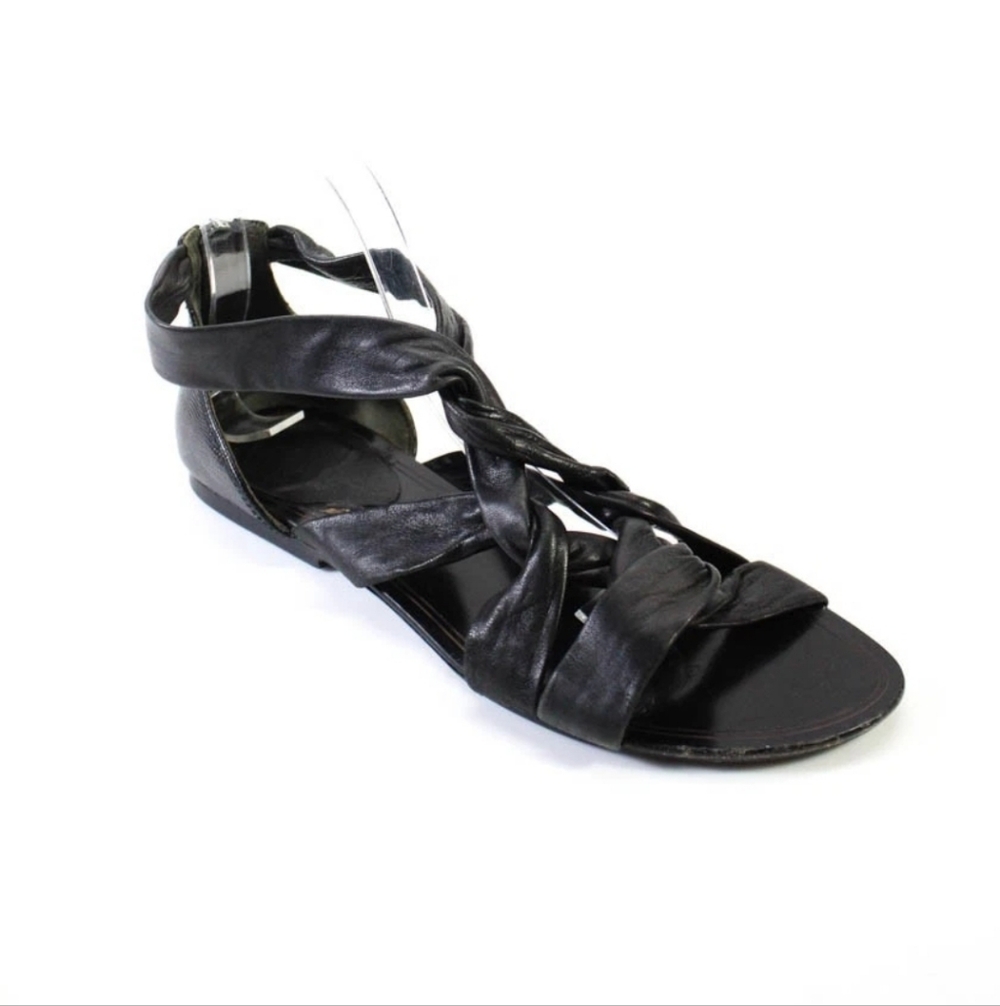 Maria Sharapova Cole Haan Leather Strappy Twist Sandals Black Size 8.5